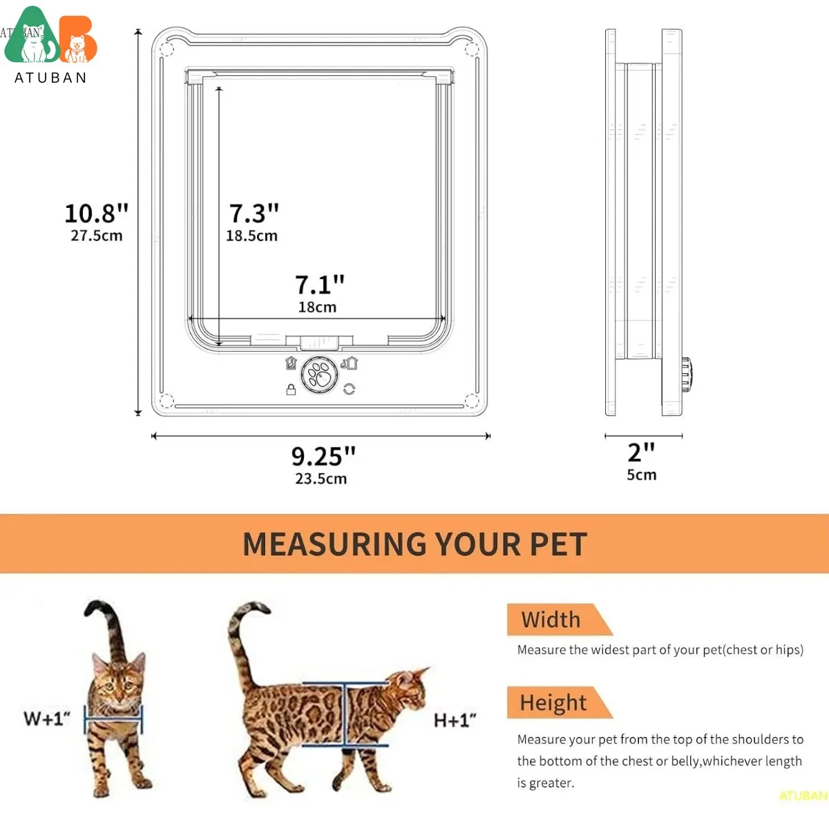 ATUBAN Puerta de gato con 4 modos de conmutación, bloqueo para puerta Interior, puerta de gato pequeña con imanes para Interior, gatito, cachorro, puerta de mascota pequeña - imagen 2