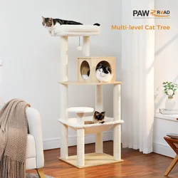 Árbol de madera para gatos con postes rascadores de Sisal, hamaca grande, cama de felpa, torre para gatos moderna de varios niveles, Condo para gatos de interior, juguetes para gatos