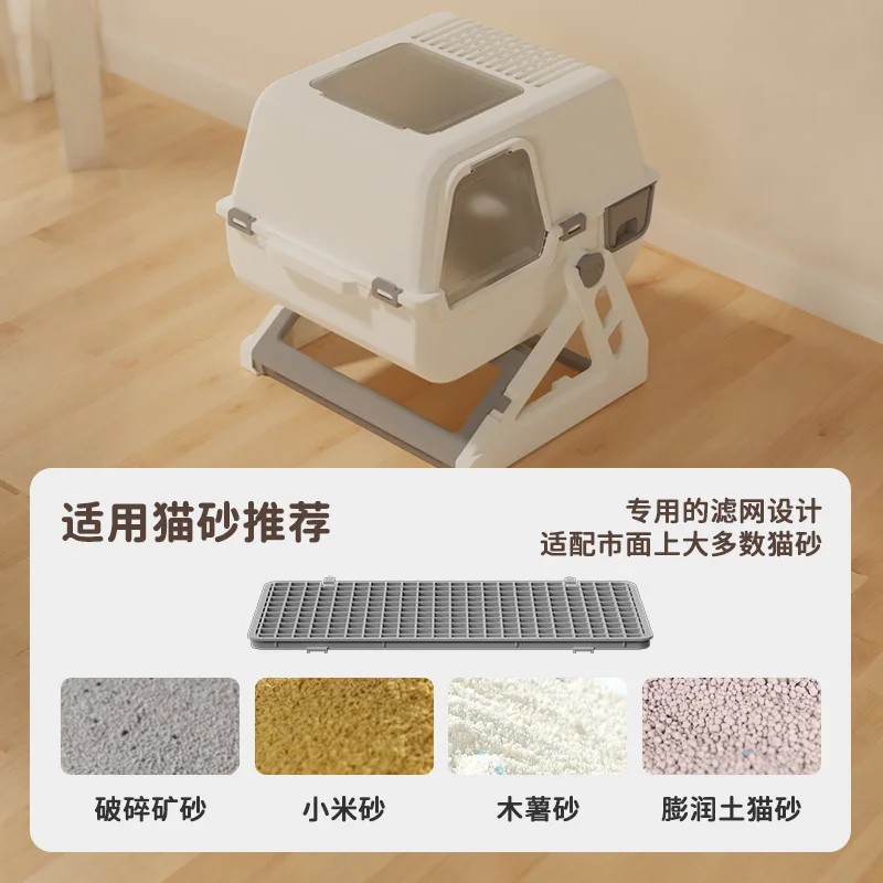 Arenero grande semi-automático para gatos – Cerrado anti-salpicaduras - imagen 5