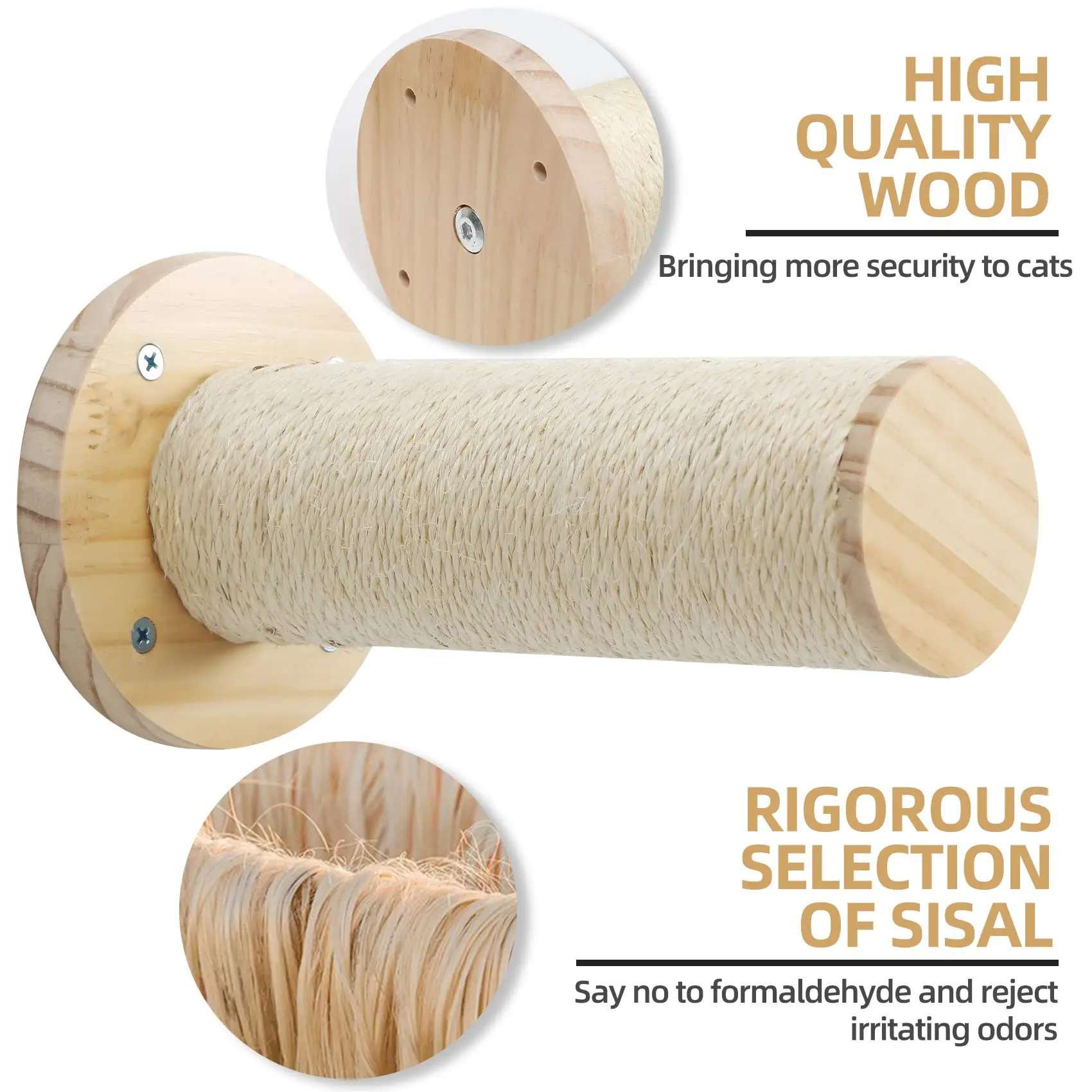 Detalle de materiales de sisal y estructura de madera del árbol para gatos