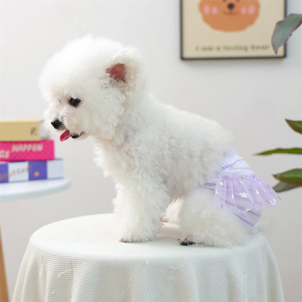 Pantalones fisiológicos protectores para perros pequeños, calzoncillos a rayas para mascotas con encaje, pantalones cortos de seguridad de Pomerania y Yorkshire - imagen 4