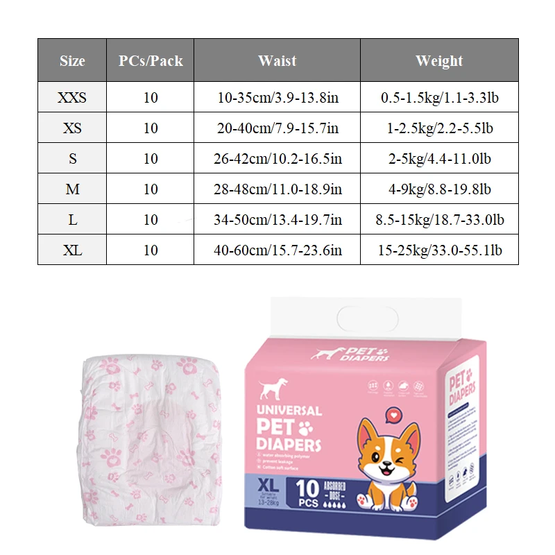 Pañal desechable para mascotas, pantalones menstruales absorbentes transpirables para perros y mujeres, accesorios para perros, 10/12 Uds. - imagen 2