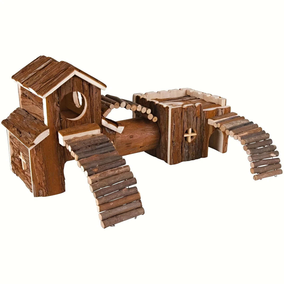 Casa de hámster de madera con túnel – Refugio y juego - imagen 3