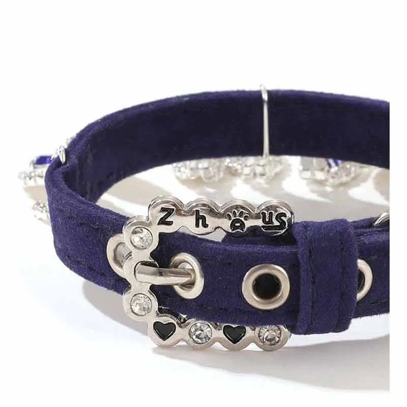 Collar con diamantes de imitación para perro y gato, Collar de cristal de lujo para cachorro y gatito, colgante de diamante, Collar ajustable de cuero de terciopelo suave para mascota para gato
