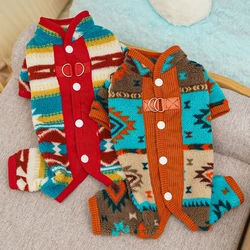 Ropa de invierno con estampado étnico para perros pequeños y medianos, cuatro mallas protectoras para gatos de Año Nuevo, conjunto de terciopelo para Bulldog Francés