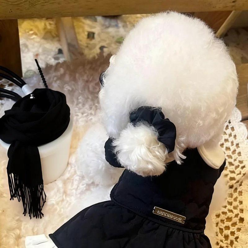 Vestido para perros de invierno, chaleco cálido de algodón blanco y negro para mascotas, ropa para perros pequeños, falda para cachorros, ropa para Chihuahua y Yorkshire, abrigo para perros - imagen 2