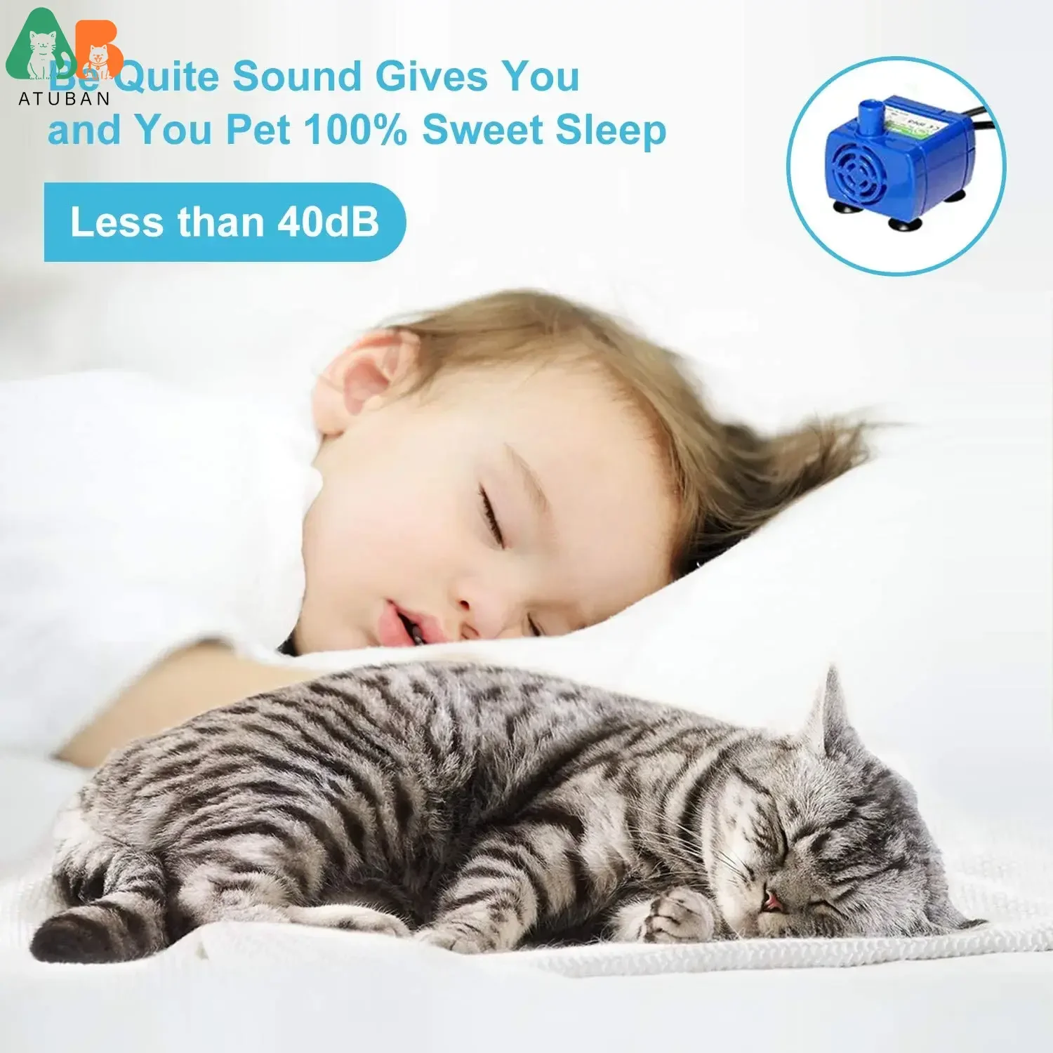 Fuente de agua para gatos ATUBAN, filtros de repuesto para fuente de agua para mascotas de 81oz/2,4 L, fuente para beber automática de acero inoxidable para gatos - imagen 5