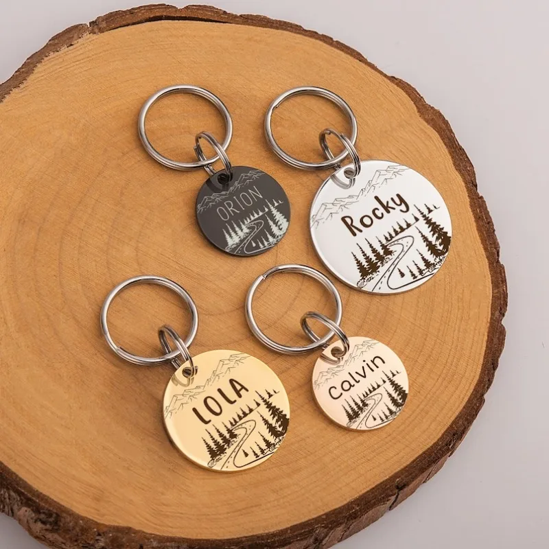 Collar personalizado con nombre de perro y gato de montaña, accesorios con etiqueta de identificación grabada, cadena, suministros para productos para perros