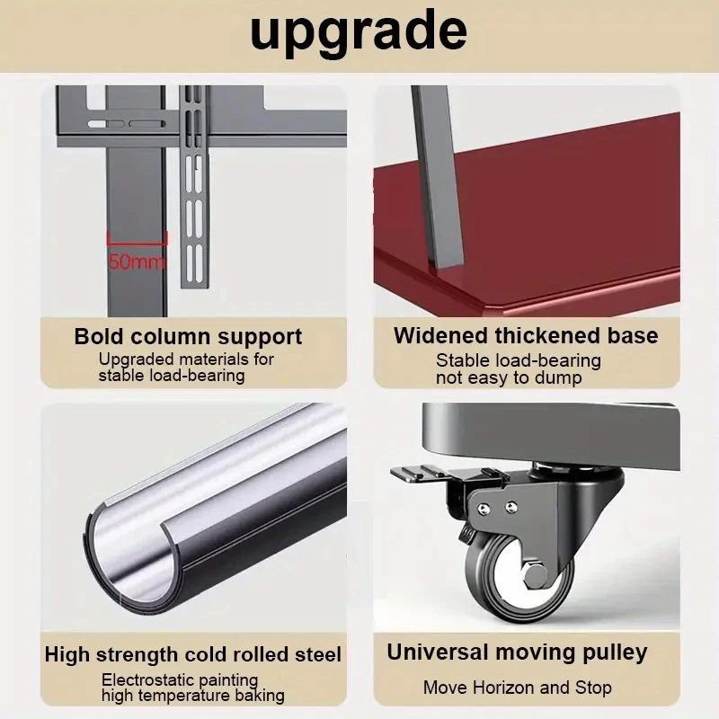 Carro de TV extraíble de alta resistencia para pantalla de 32-65 pulgadas, soporte de TV de pie ajustable, con ruedas de bloqueo, tablero envolvente de alambre - imagen 4