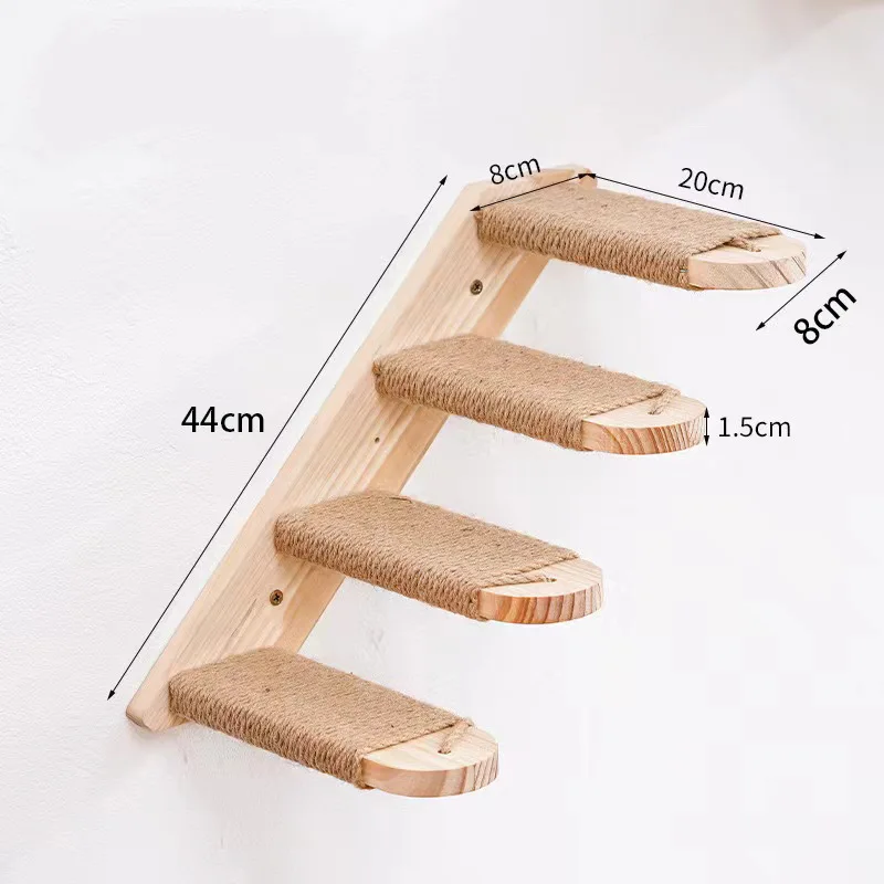 Estantes de pared para gatos de madera maciza de 4 niveles con yute para rascar, muebles de pared para escalar gatos, diseño Vertical que ahorra espacio para gatos de interior - imagen 4
