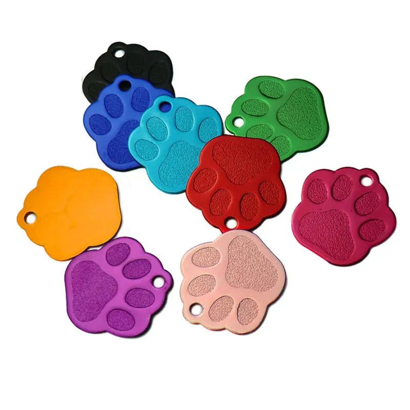 Venta al por mayor 20 piezas grabado gato cachorro mascota ID Collar etiqueta colgante accesorios para mascotas hueso/pata brillo decoración para mascotas perro gato ID Tag - imagen 3