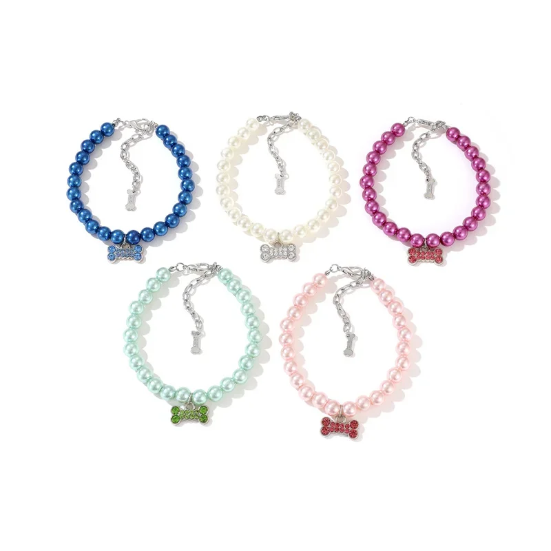 Collar con diamantes de imitación ostentosos para cachorros y perros, colgante de perlas de lujo, collares para mascotas para perros pequeños, accesorios para mascotas maltés - imagen 4