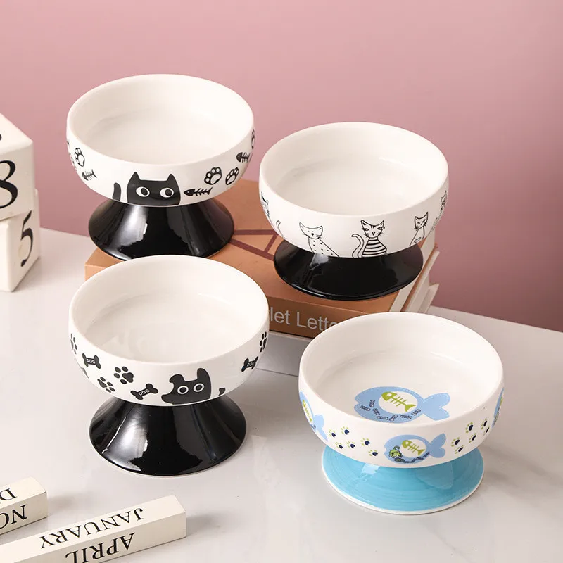Cuenco negro para gatos, cuenco para beber para gatos, alimentador de comida para cachorros, cuencos de cerámica para gatos, cuencos para perros, suministros antigolpes para mascotas