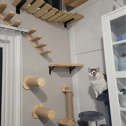 Torre de árbol de madera para gatos, estantes de escalada montados en la pared para gatos, hamaca, escaleras, casa, gatos, paseo, parque infantil, muebles para mascotas, accesorios