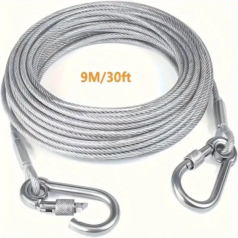Correa de Cable de amarre para perro de doble cabeza, cuerda de tracción con hebilla de metal, collar de entrenamiento antioxidante de alambre de acero, correa para perros al aire libre - imagen 3