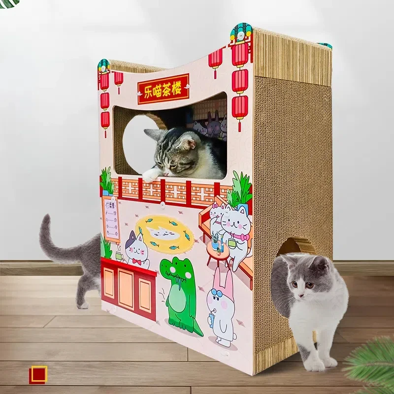 Casa para gatos, torre para rascar, tablero corrugado para rascar, villa - imagen 5