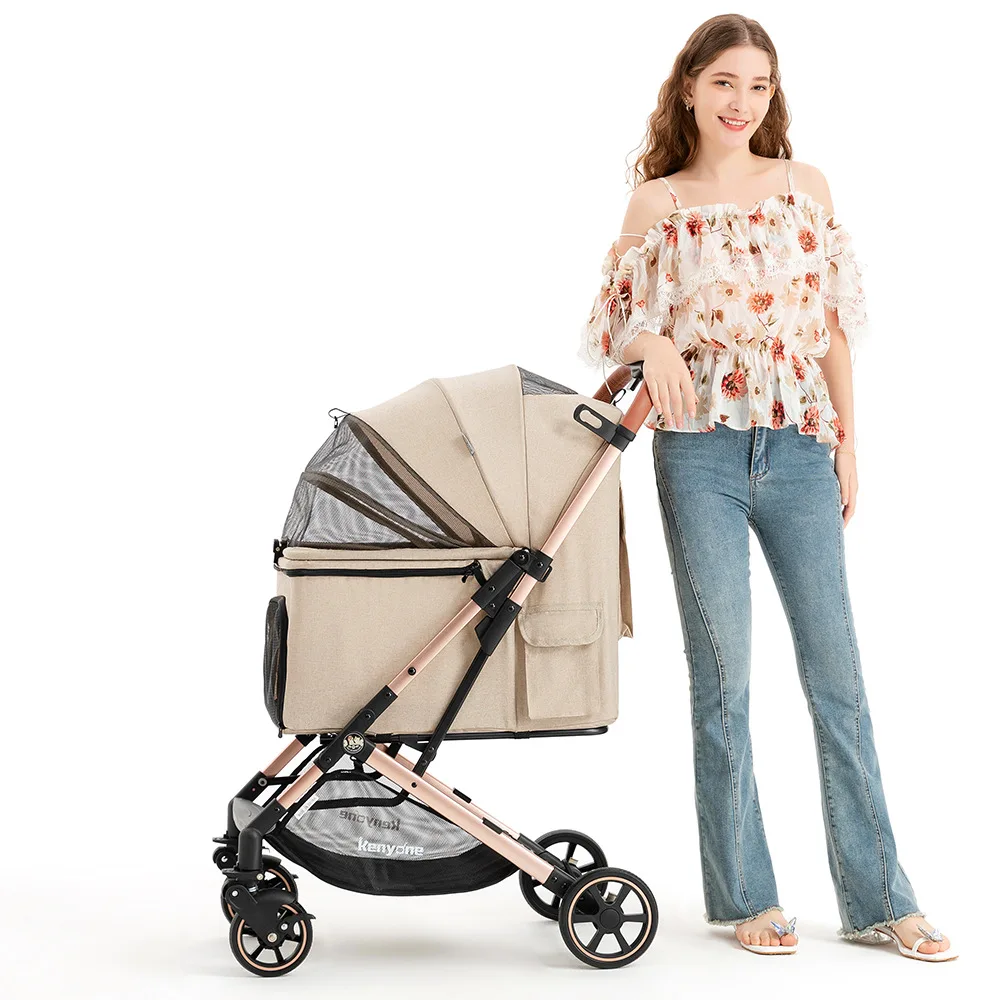 Cochecitos para mascotas, cochecitos para perros de aleación de aluminio plegables y ligeros, cesta portátil separada para salir, productos para mascotas - imagen 5