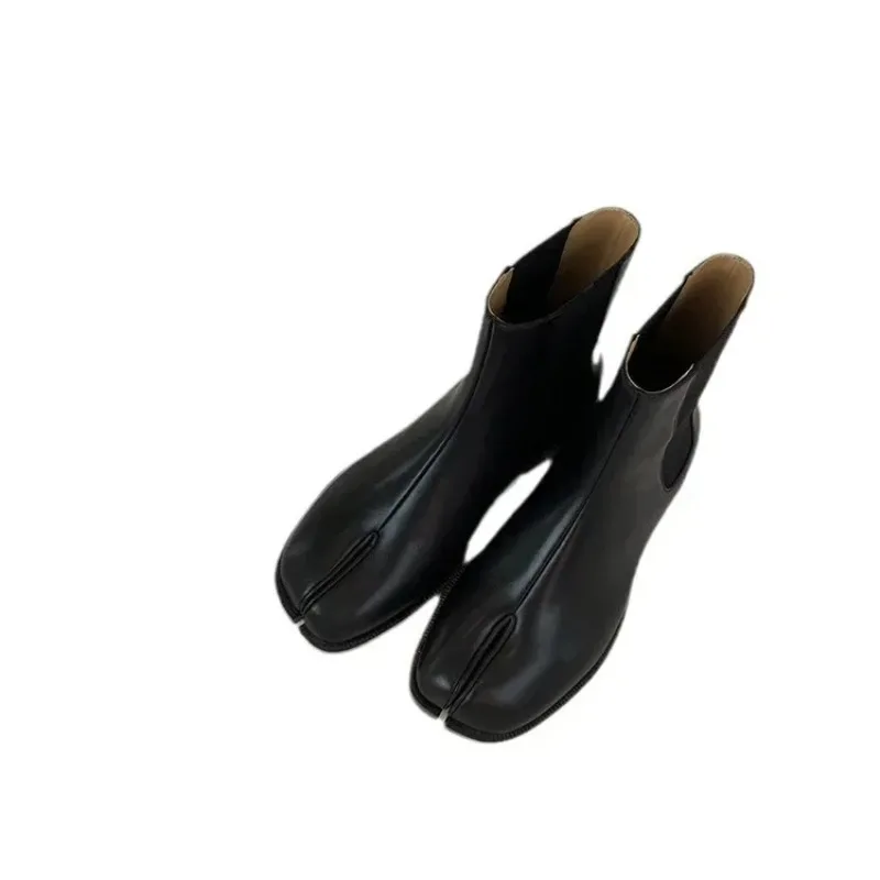 Botas Chelsea de estilo británico para mujer, botas cortas de tubo medio, diseño elástico con personalidad, zapatos con pezuña de caballo, zapatos de cuero - imagen 5