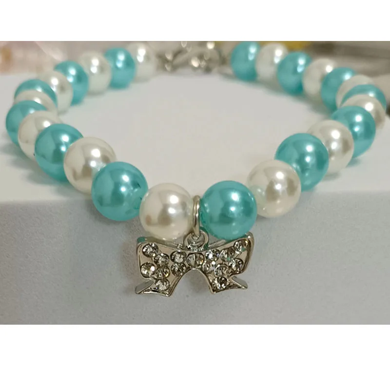 Collar de perro Noble, joyería con colgante de lazo, collares ajustables para niñas, decoración de perlas de colores combinados, Collar con arnés, accesorio para perro mascota - imagen 5