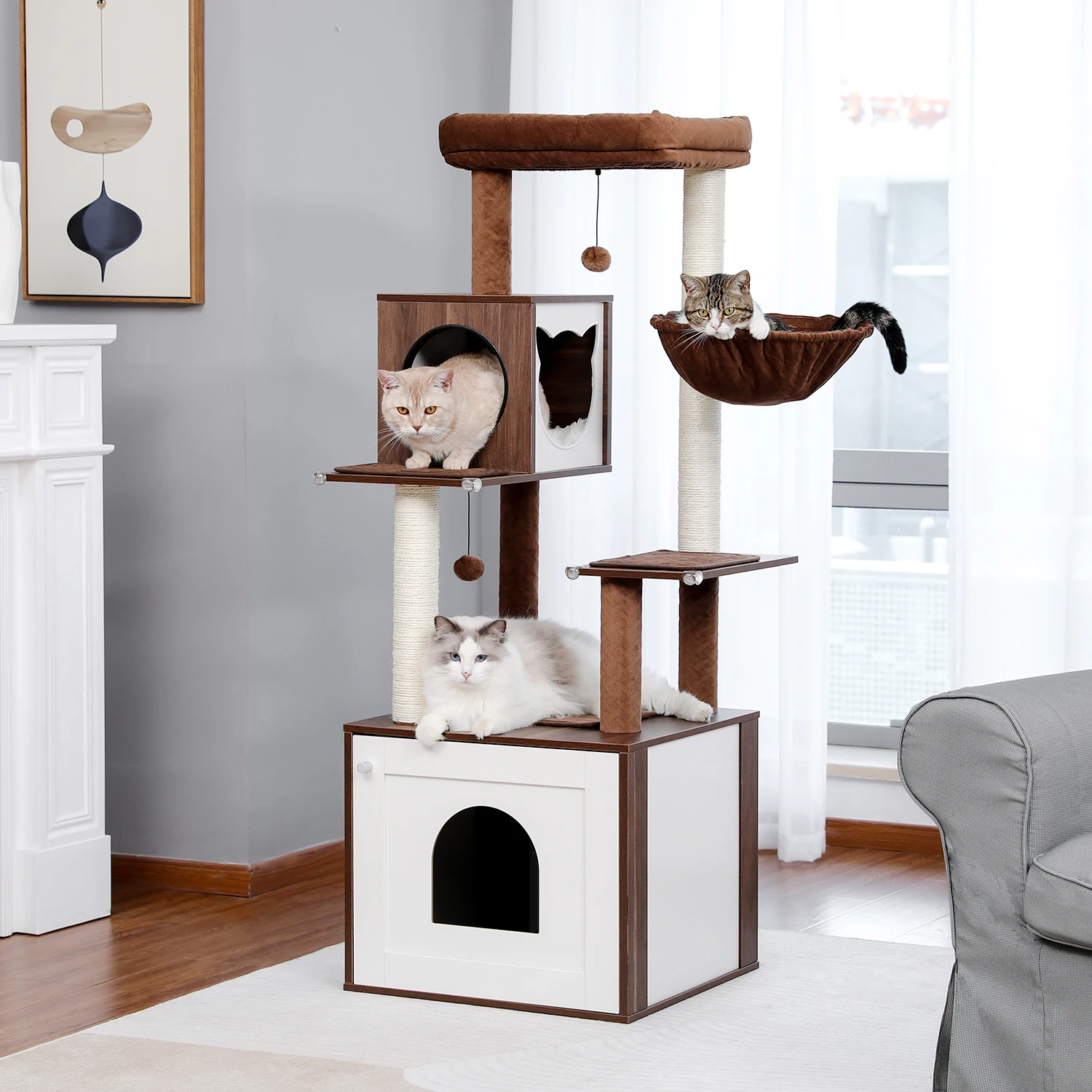 Árbol de lujo para gatos, torre multicapa, poste de rascado de Sisal Natural para felino, percha grande, nido, muebles de 3 colores - imagen 2