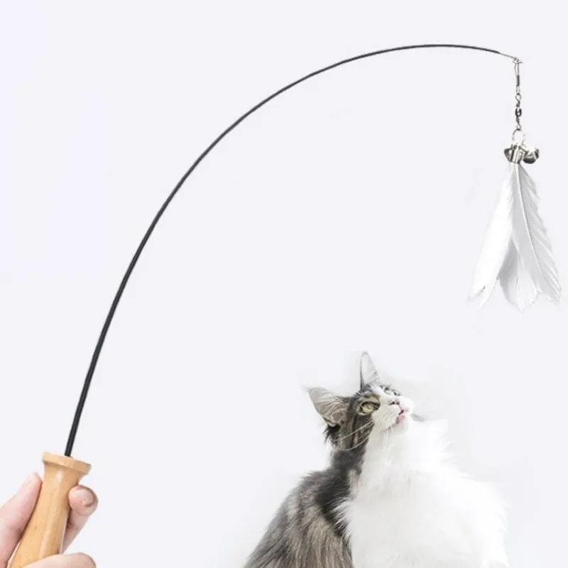 Juguetes retráctiles para gatos, palos interactivos de plumas, mango retráctil, productos para mascotas