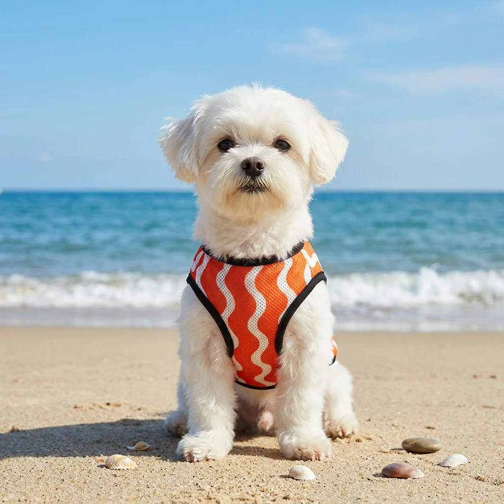 Chaleco malla transpirable para gatos y perros – Estampado ondas azul - imagen 4