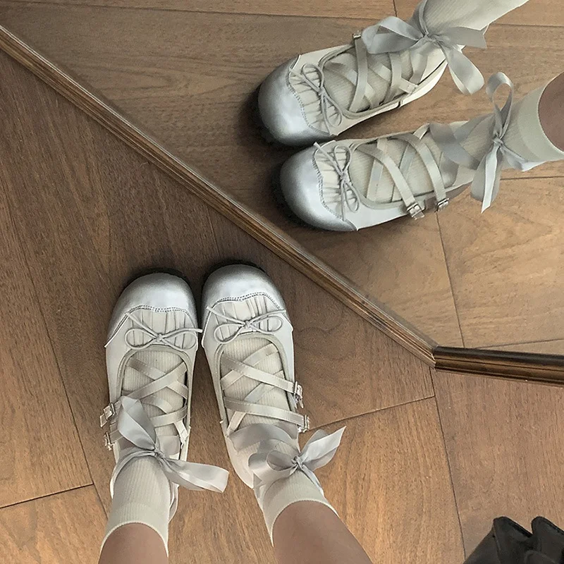 Bailarinas con tiras cruzadas para mujer, zapatos elegantes de punta redonda, cómodos, estilo callejero, suela suave, Primavera - imagen 2