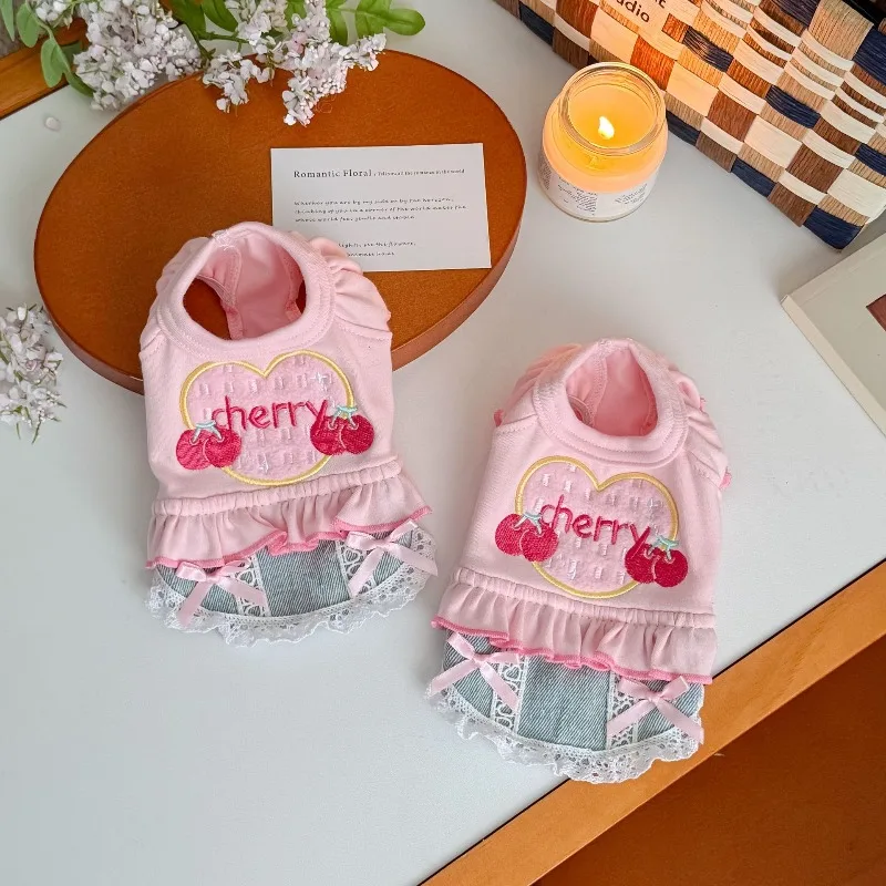 Vestido princesa con encaje para perros pequeños – Color cereza - imagen 2