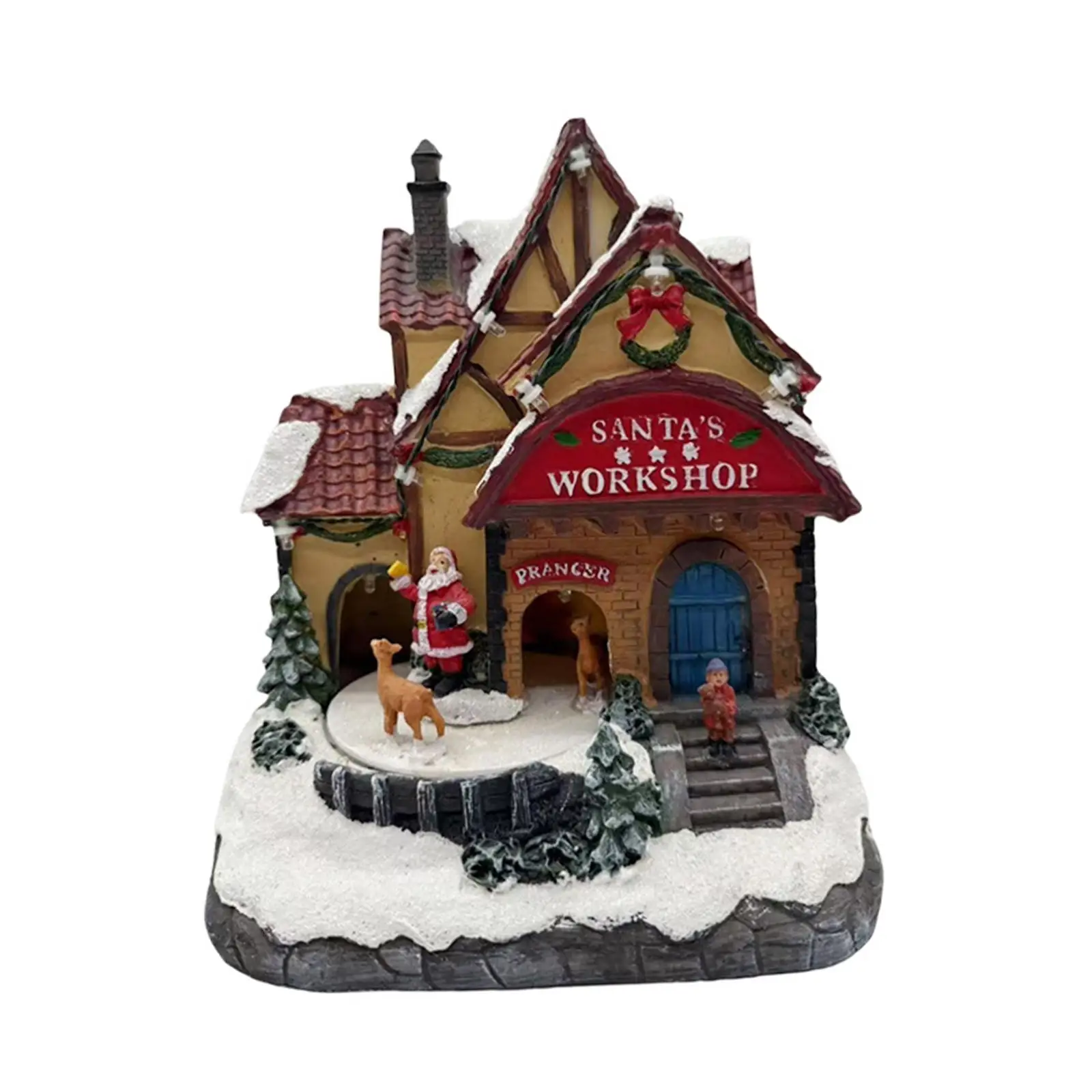 Estatua de casa de Navidad con música ligera, adorno de mesa artesanal, decoración navideña de resina micropaisaje para vacaciones en casa - imagen 3