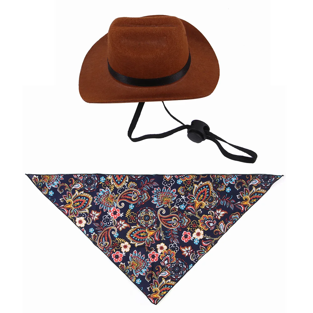 Nuevo conjunto de sombrero para mascotas, toalla triangular Retro, accesorios para mascotas, sombrero de vaquero occidental para perros y gatos, suministros para perros - imagen 5