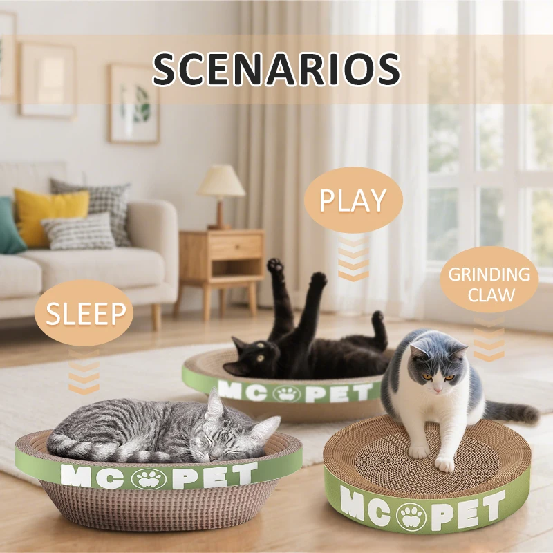 Rascador de gato corrugado, cama ovalada redonda, raspadores grandes para gatos, garra de molienda, juguetes, engrosamiento, pegamento de maíz duradero, calcomanía de cartón - imagen 5