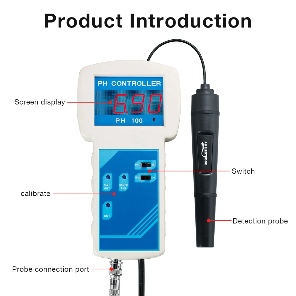 Controlador de PH en línea de 0-14pH, pantalla Digital, Detector de calidad del agua, Monitor de agua para piscina y pecera con electrodo compuesto de PH - imagen 3