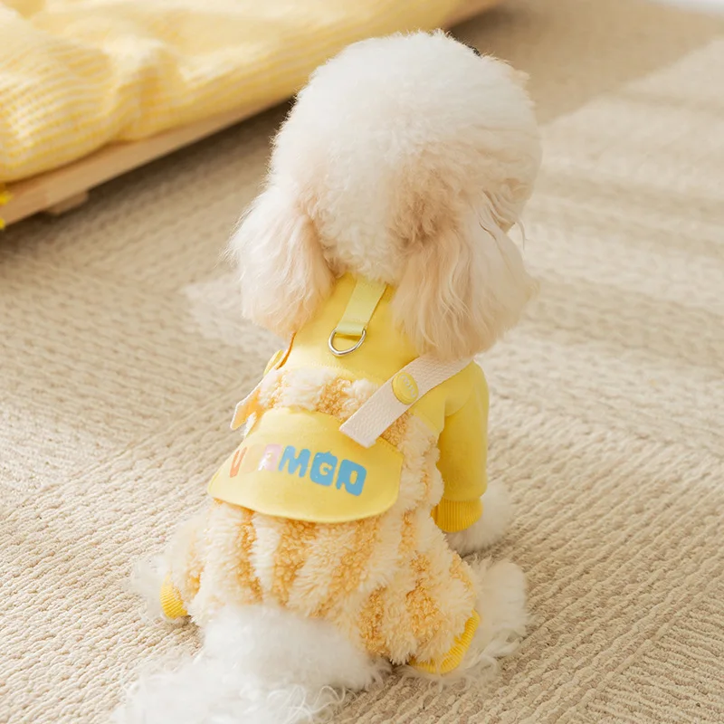 Pet Otoño Invierno Arco Iris rayas correas perro pequeño gato chaqueta de felpa perro pantalones de cuatro patas ropa de cachorro para perros pequeños - imagen 3