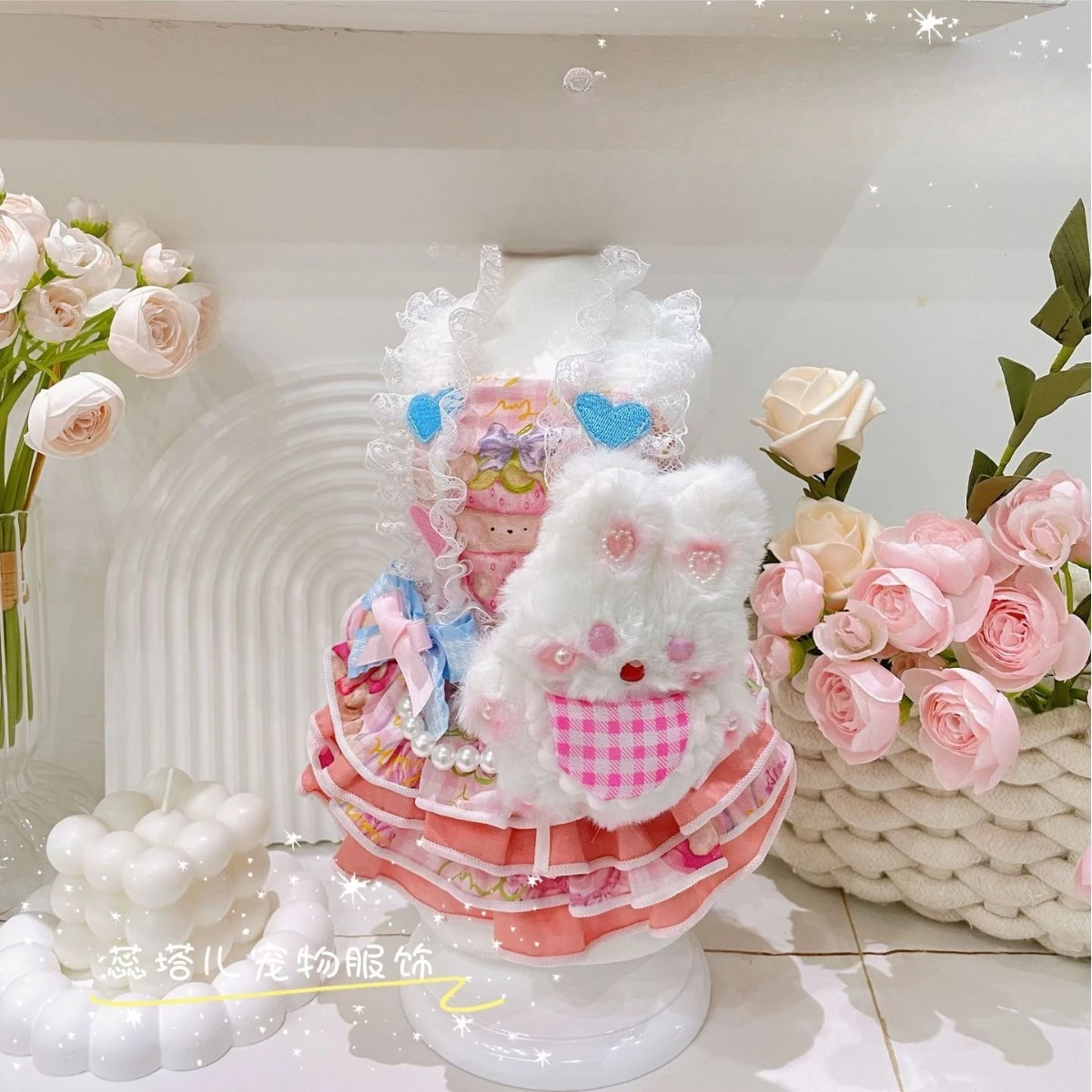 Preciosa falda de princesa para otoño/invierno para mascotas, falda abombada de perlas de encaje para perros y gatos, vestidos para perros pequeños, ropa para cachorros - imagen 2