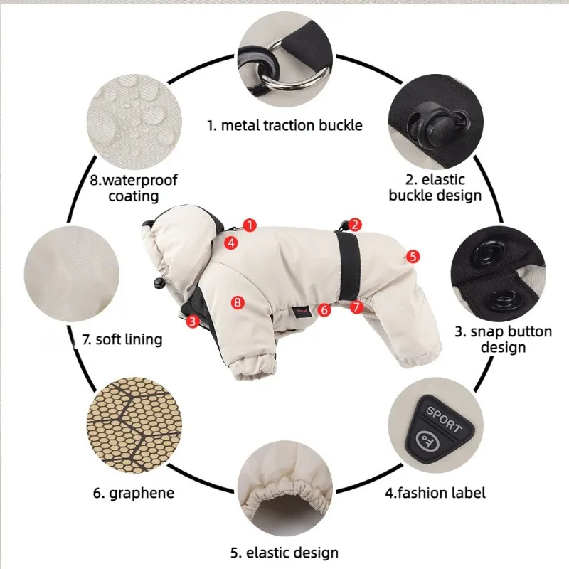 Chaqueta impermeable para perro con capucha – Algodón cálido - imagen 5