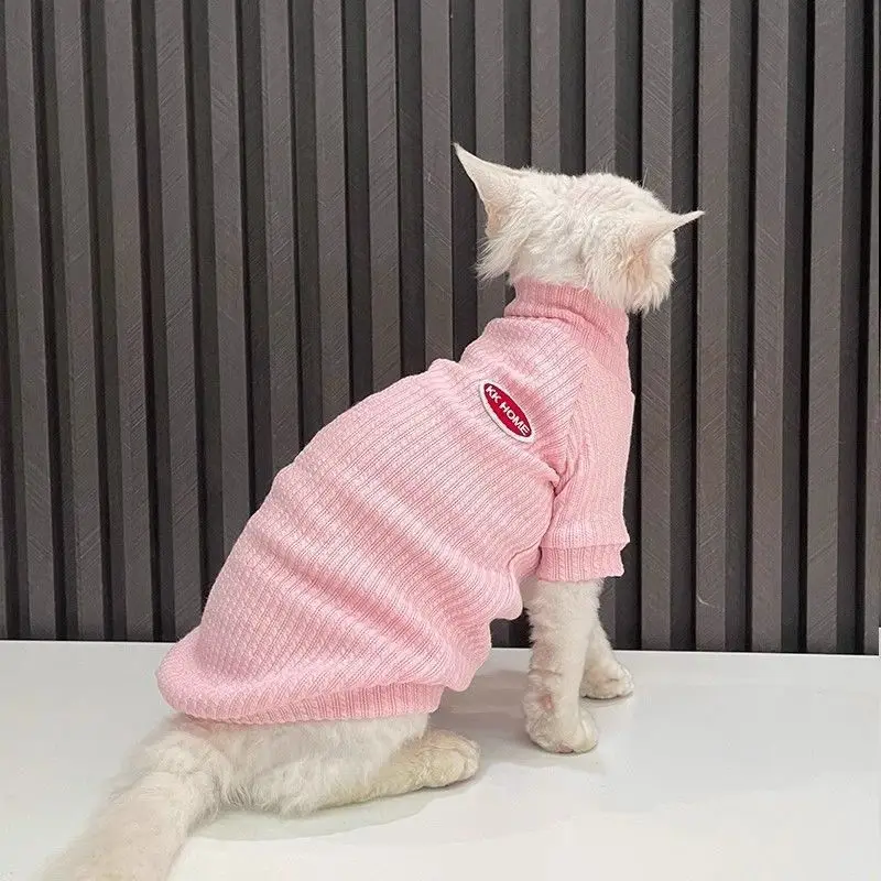 Ropa de gato rosa bonita y acogedora para primavera y otoño, suave para gatos Sphynx y Devon Rex, perfecta para perros pequeños, ropa para mascotas - imagen 3