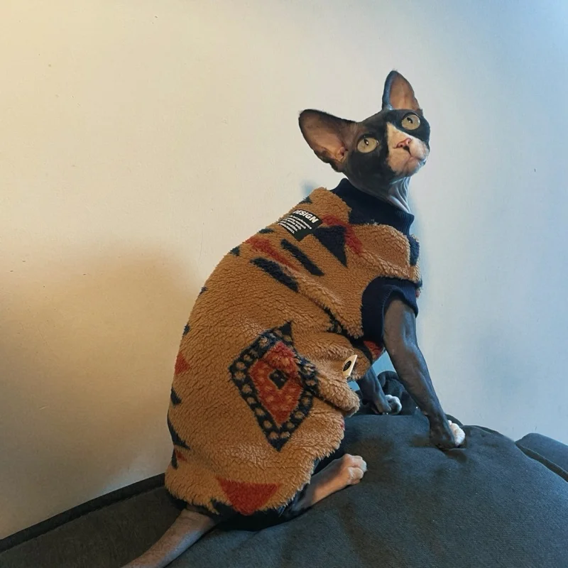 Chaleco cálido navideño para gatos Suéter de gato Gatito Polar cálido Mangas cortas Sudadera marrón Ropa de gato de patas cortas Abrigo verde para suministros de gato Devon Rex - imagen 3