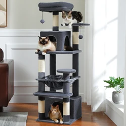 Torre rascador 6 niveles para gatos de interior con hamaca y postesacolchados