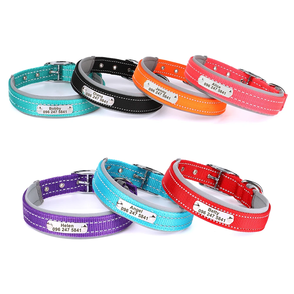 Collar de perro personalizado, collares reflectantes de identificación para perros, collares de nombre grabados gratis, ajustables para perros pequeños, medianos y grandes, Pitbulls para mascotas - imagen 2