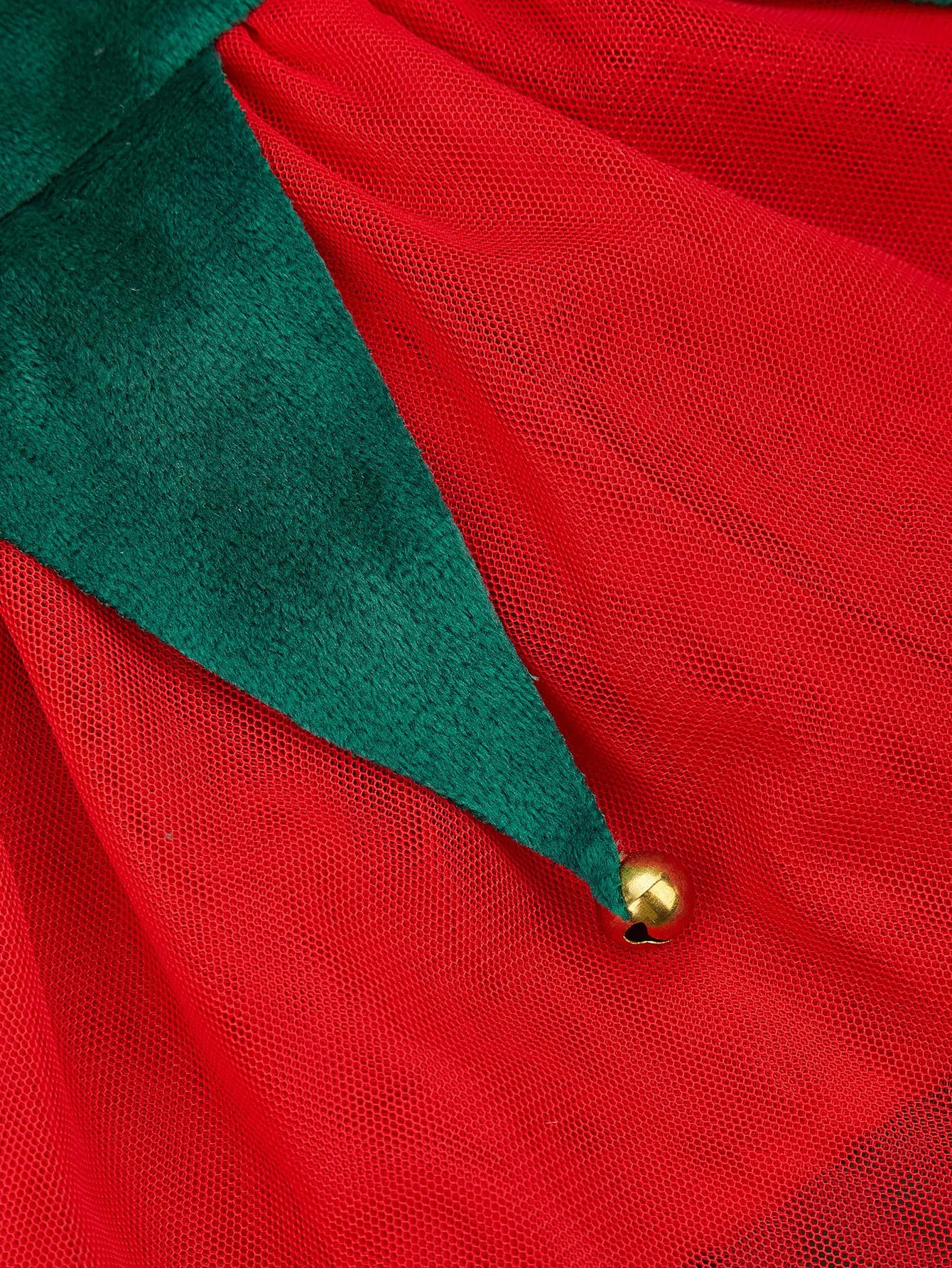 Vestidos de Navidad para cachorros, ropa de tul con lazo para cachorros, campana pequeña, fiesta de Navidad, mascotas, gatos, ropa cálida Ap - imagen 5