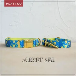 Collar y correa para perro Sunset Sea con hebilla dorada