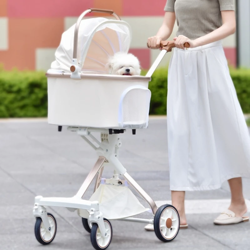 Cochecito plegable para perros impermeable PU blanco leche de viaje