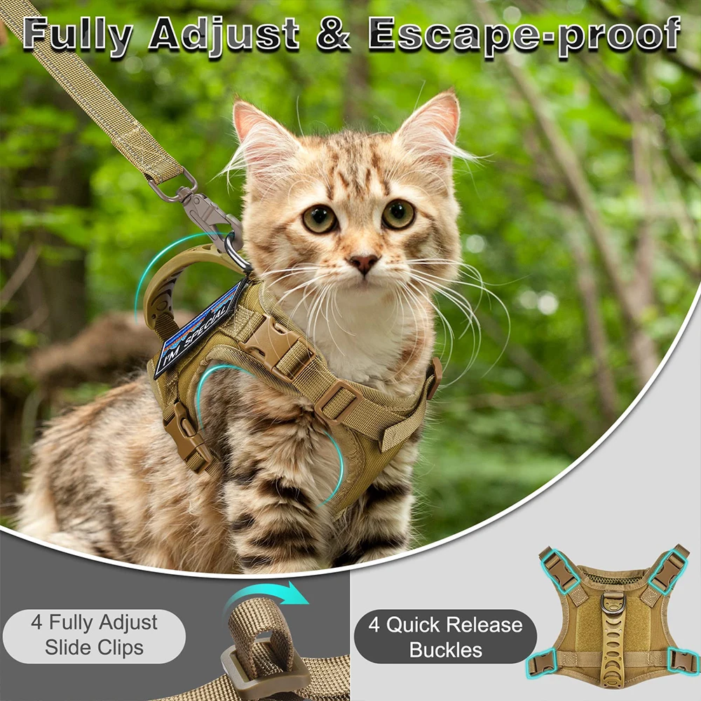 Tactical Cat Harness For Walking Escape Proof Adjustable Pet Vest Harness Soft Mesh With Control Handle For Large Cat Small Dog - imagen 4