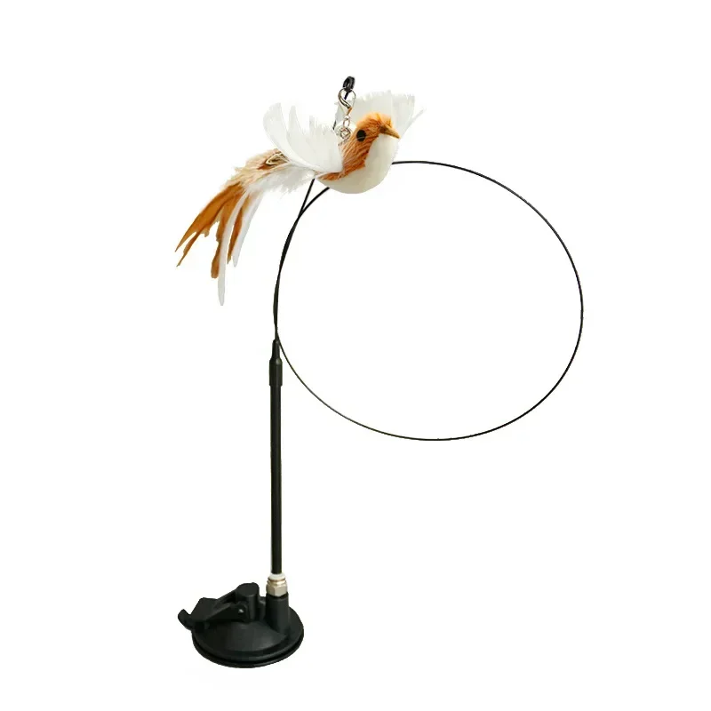 Juguete interactivo para gatos, palo para gatos manos libres, juguete para jugar a gatitos, varita de juguete con ventosa, varita para gatos con pájaros/plumas, suministros para mascotas - imagen 3