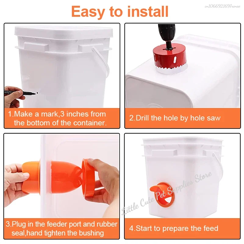 Alimentador de aves de corral para pollos, Kit de puerto de alimentador a prueba de lluvia, contenedor de tanque de cubo, Kit de alimentación por gravedad, canales - imagen 5