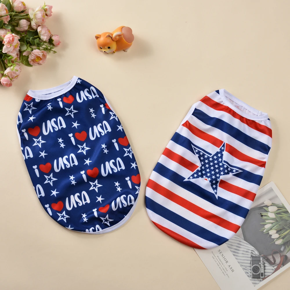 Chaleco fresco de verano para perros, camisa para mascotas del Día de la independencia para perros pequeños y medianos, camiseta transpirable para cachorros, trajes para Chihuahua - imagen 3