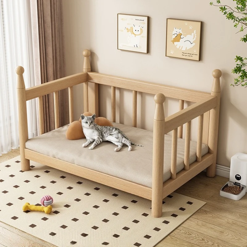 Cama de madera para perros, cabecera de cama moderna y duradera para perros, camas de seguridad para todas las estaciones, colchón extraíble, nido de gato elegante a prueba de humedad - imagen 5