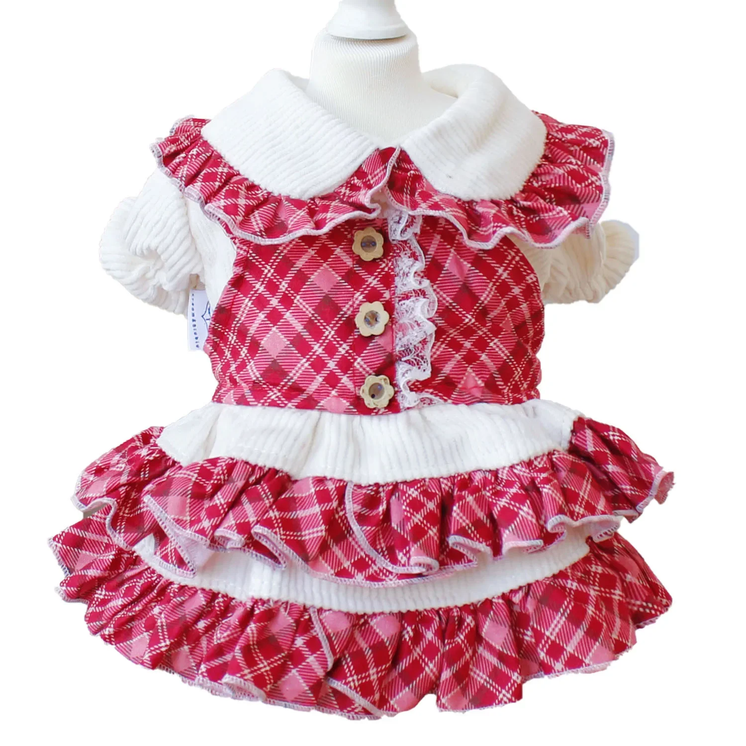 Ropa con tirantes de rejilla roja de terciopelo para perros y gatos, conjunto de dos piezas falsas, falda de cuatro patas, ropa para cachorros, Otoño e Invierno - imagen 5