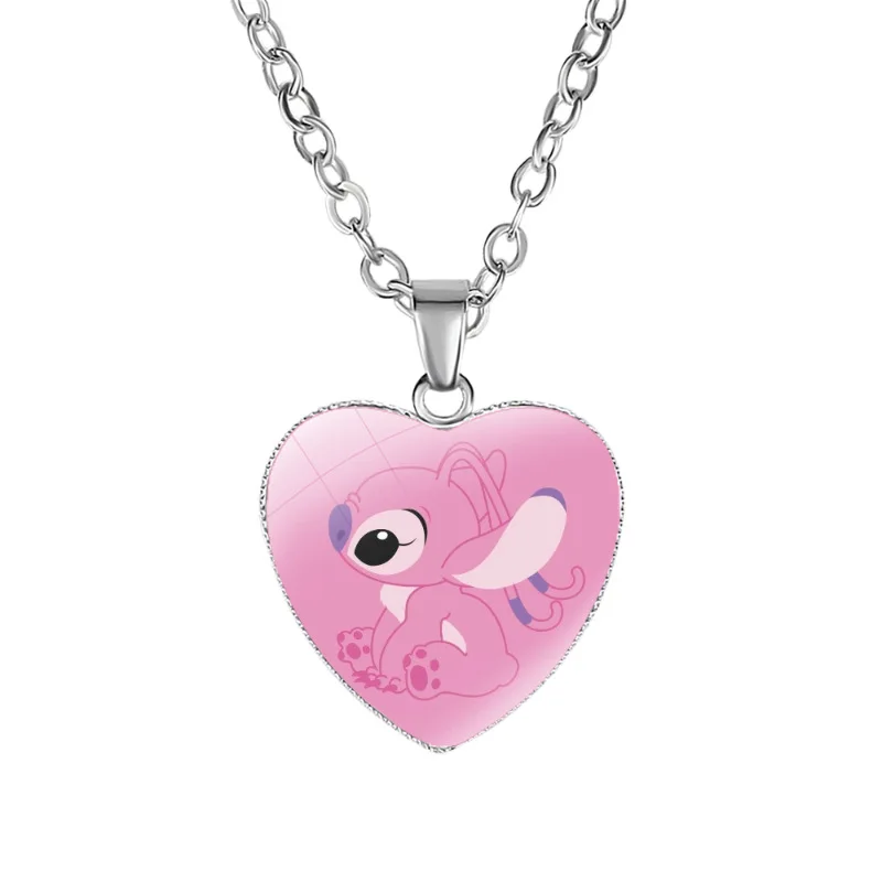 Disney-collares de Stitch para niños, colgante de cristal con foto impresa, corazón de Lilo & Stitch, joyería hecha a mano, regalos, novedad de 2023 - imagen 2