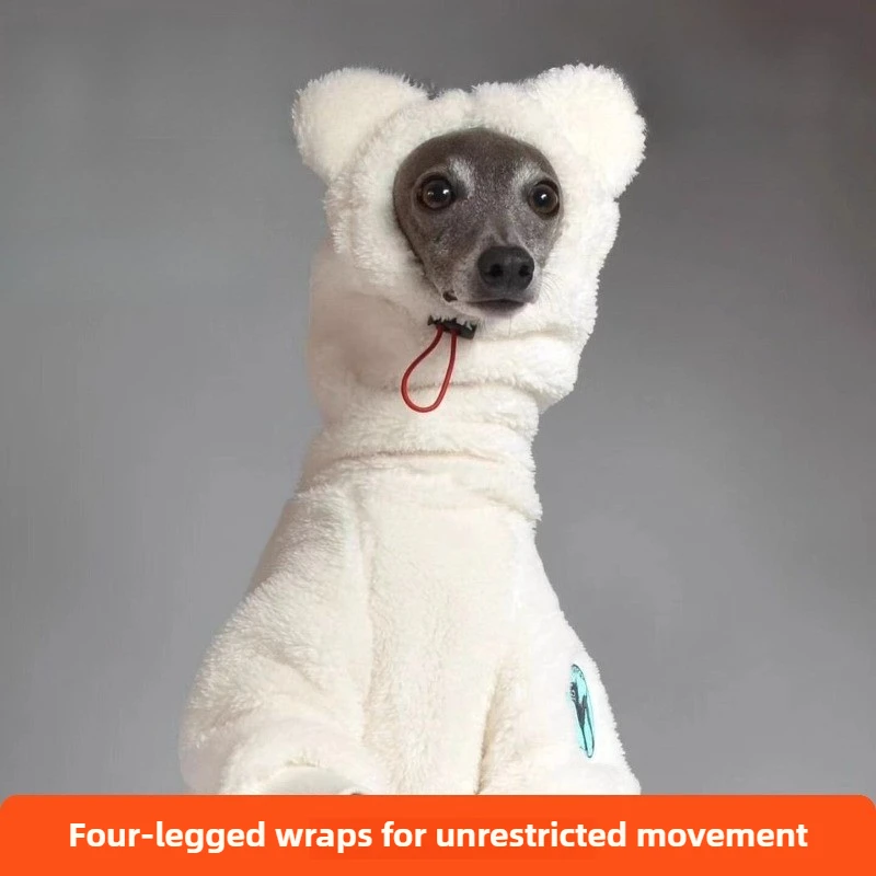 Ropa de invierno para perros, ropa para perros de cuatro patas de otoño, ropa de galgo gruesa de lana cálida, Sudadera con capucha, sombrero, disfraz ajustable para perros